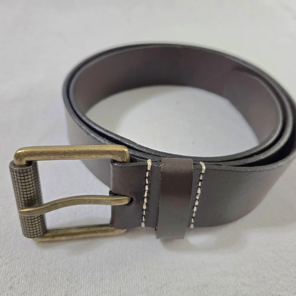 Timberland Dark Brown Genuine Leather Belt Roller Buckle Wide Keeper Size 36 - Picture 1 of 16